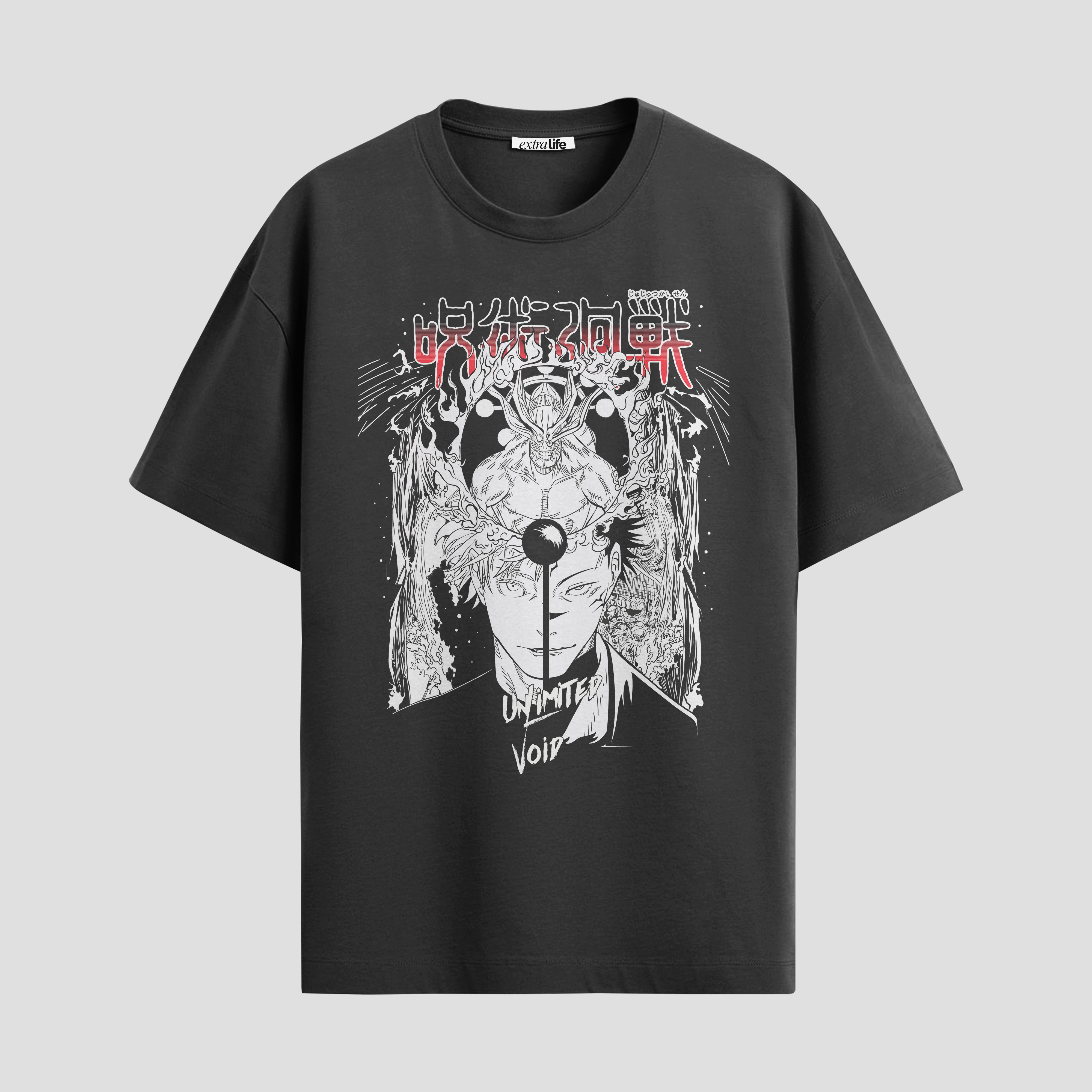 Playera urbana de anime y gaming ExtraLife MX, corte Standard Fit unisex ligero y transpirable en color Deep Black y Pure White, ropa de uso diario para gym y casual.