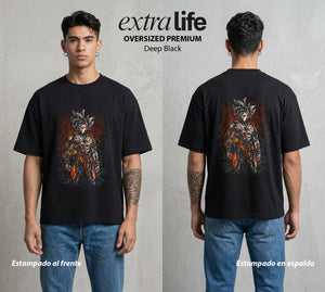 El Poder de las Esferas | Guerrero Mecanizado #04798 - Playera Oversized Premium | Deep Black - Foto en modelo