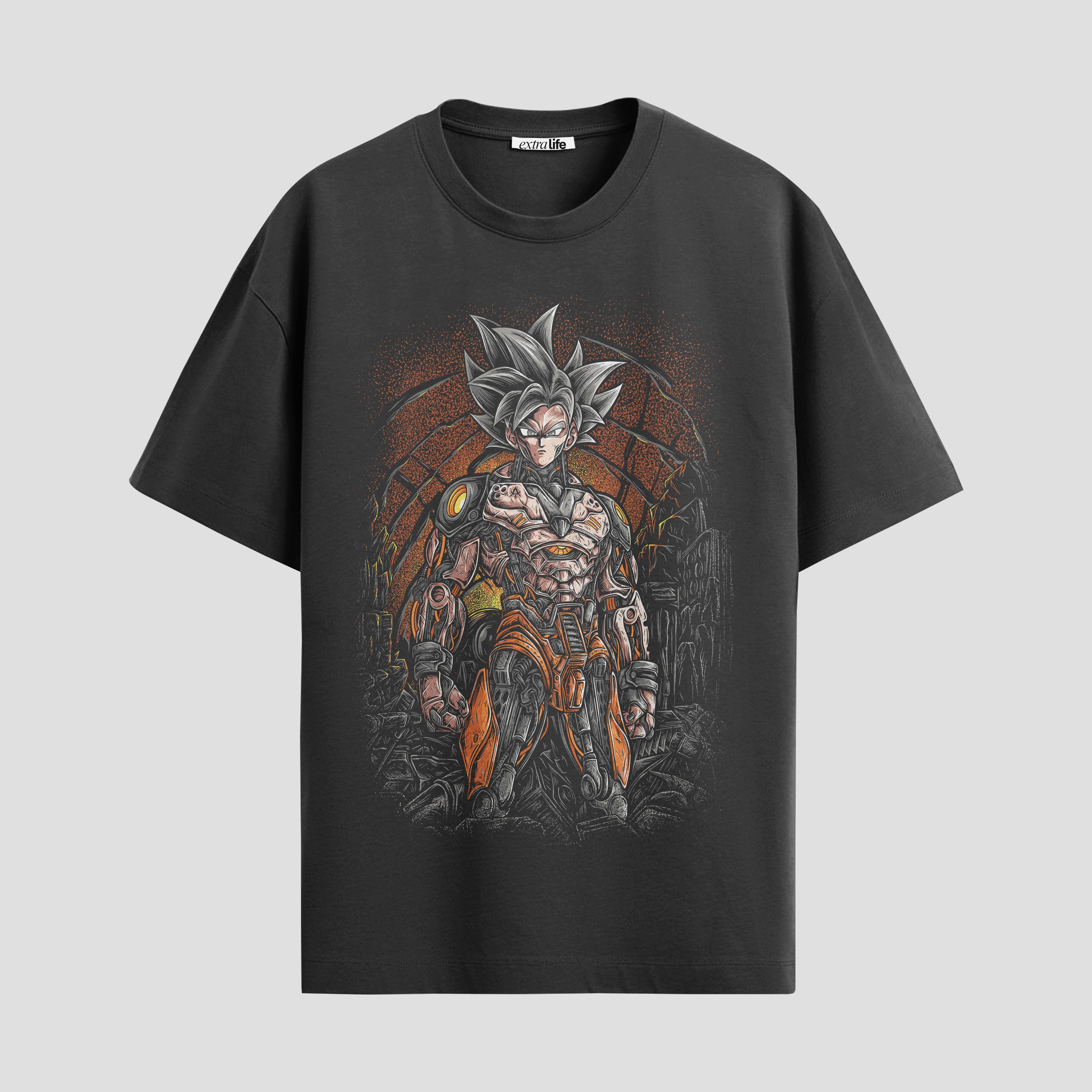 Playera urbana de anime y gaming ExtraLife MX, corte Standard Fit unisex ligero y transpirable en color Deep Black y Pure White, ropa de uso diario para gym y casual.