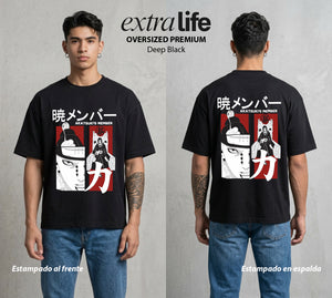 La Aldea Oculta | Dolor y Máscara #04803 - Playera Oversized Premium | Deep Black - Foto en modelo