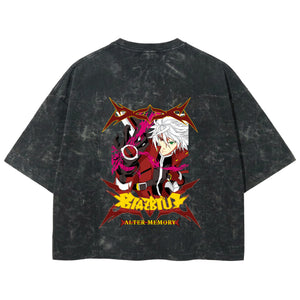 Playera streetwear premium de anime y gaming ExtraLife MX, corte boxy deluxe mineral wash heavyweight en color Acid Wash, moda urbana mexicana de culto.