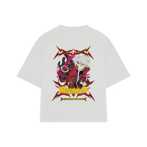 Playera streetwear premium de anime y gaming ExtraLife MX, corte boxy oversized drop shoulder heavyweight en color Deep Black y Off-White, moda urbana mexicana de culto.