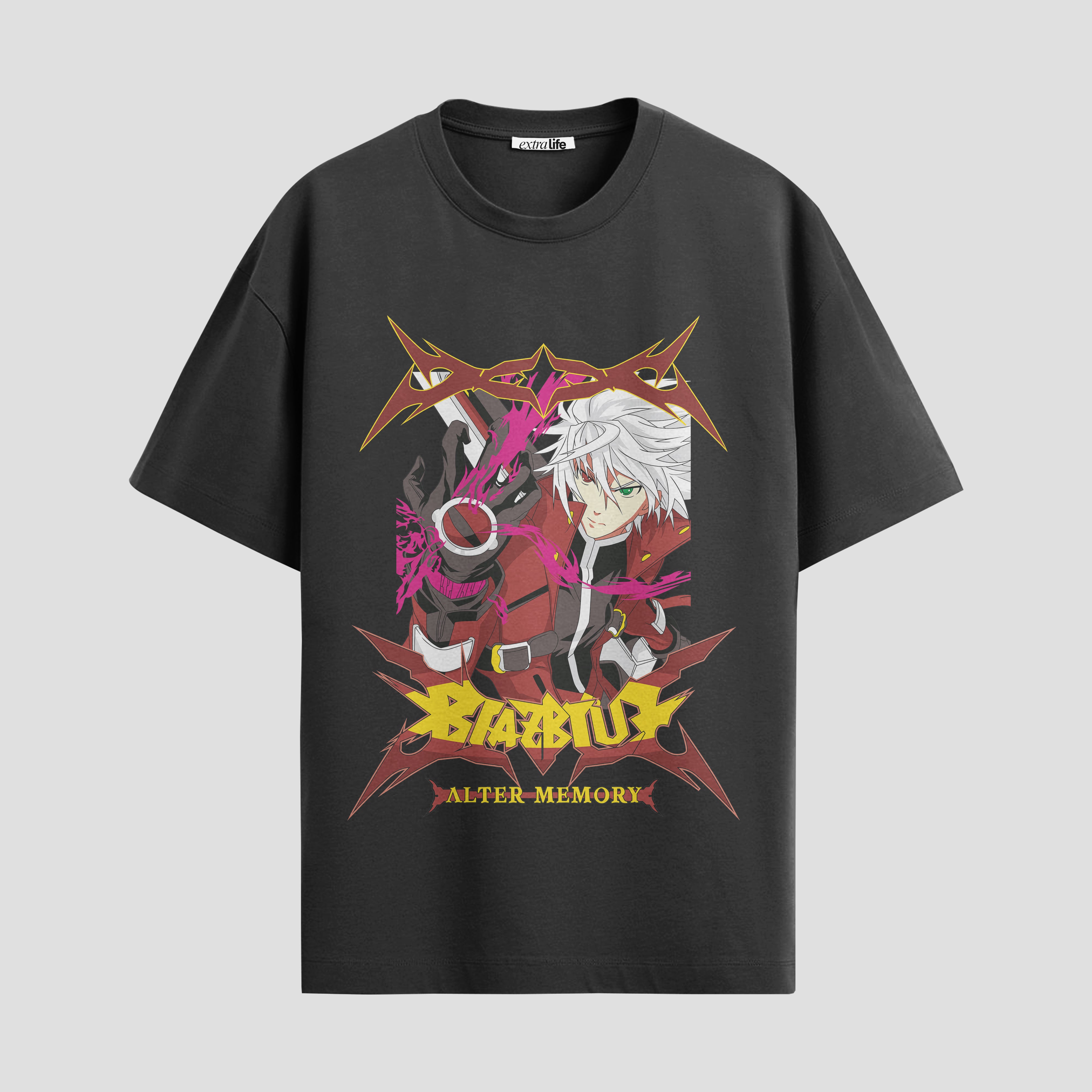 Playera urbana de anime y gaming ExtraLife MX, corte Standard Fit unisex ligero y transpirable en color Deep Black y Pure White, ropa de uso diario para gym y casual.