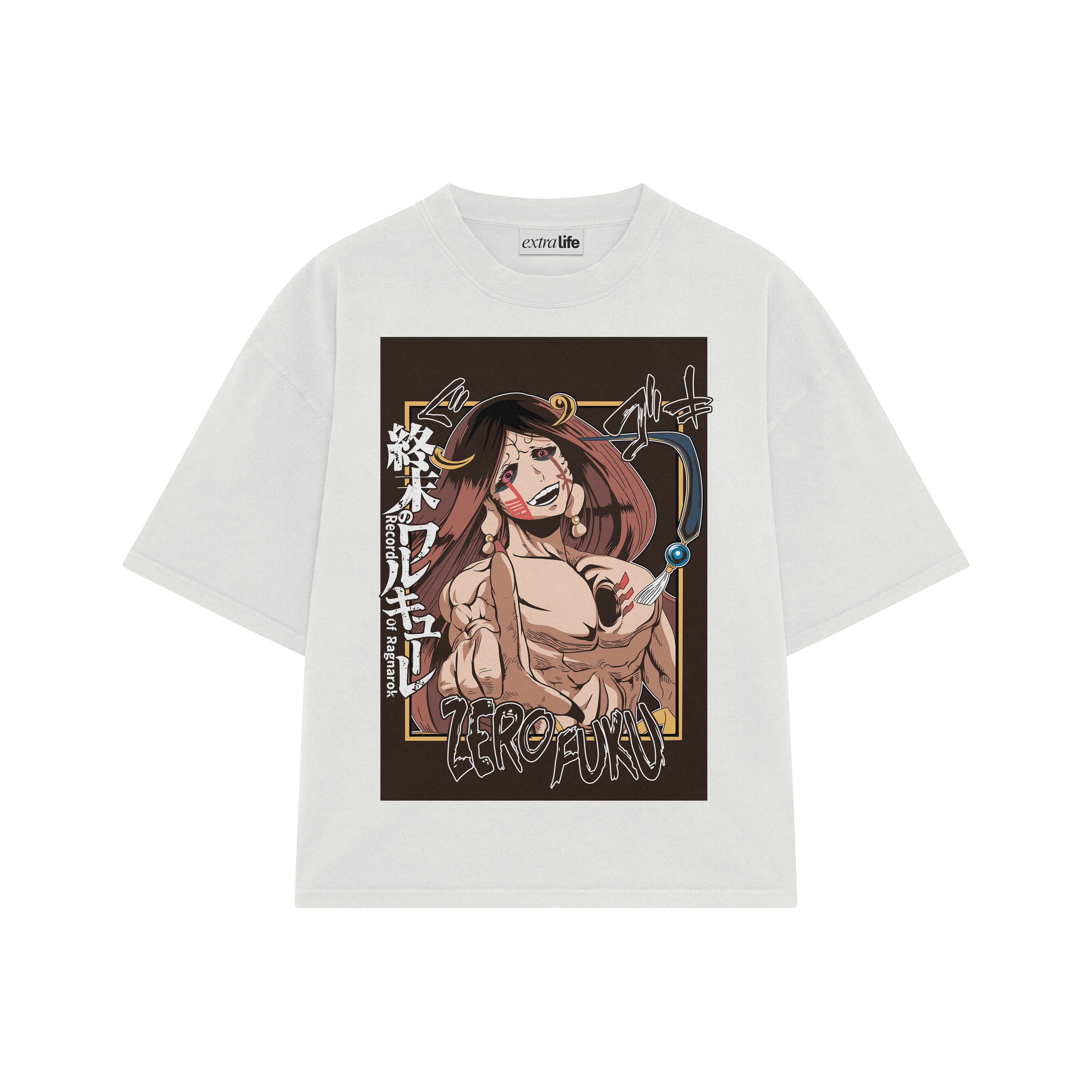 Playera streetwear premium de anime y gaming ExtraLife MX, corte boxy oversized drop shoulder heavyweight en color Deep Black y Off-White, moda urbana mexicana de culto.