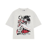 Playera streetwear premium de anime y gaming ExtraLife MX, corte boxy oversized drop shoulder heavyweight en color Deep Black y Off-White, moda urbana mexicana de culto.