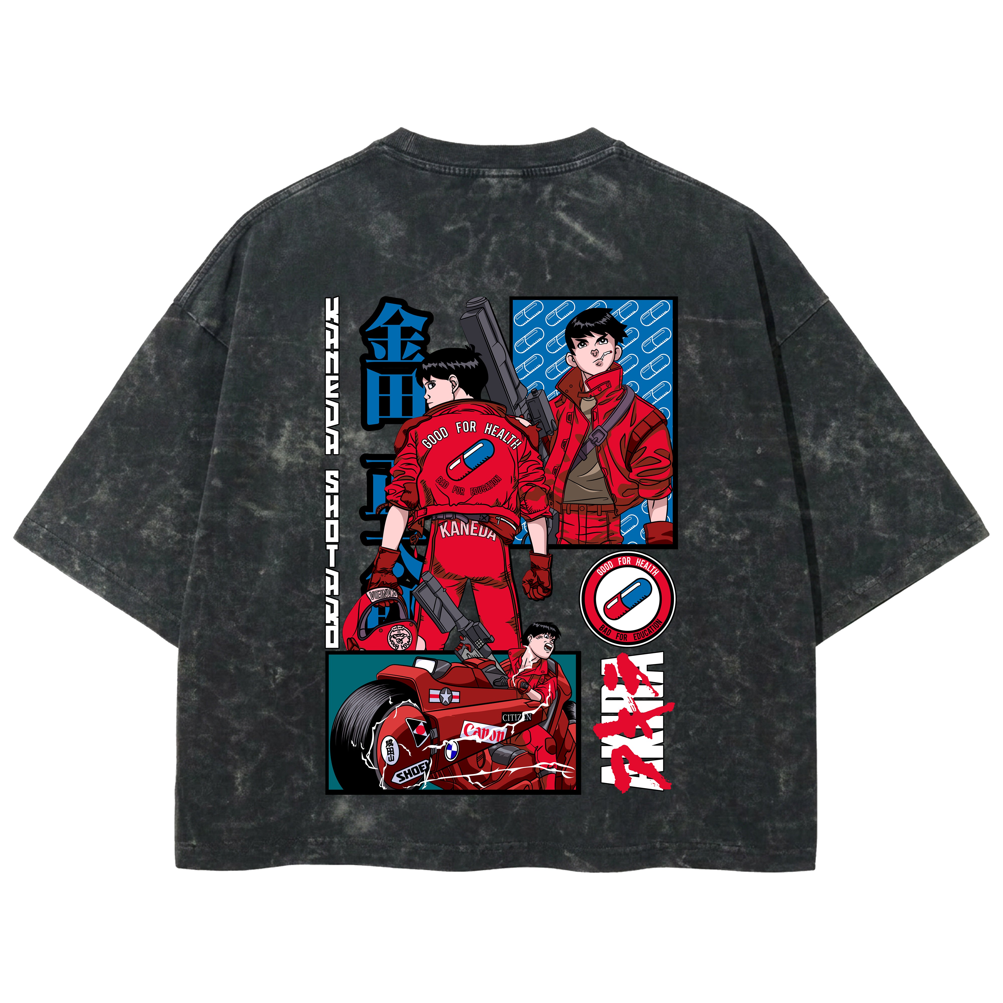 Playera streetwear premium de anime y gaming ExtraLife MX, corte boxy deluxe mineral wash heavyweight en color Acid Wash, moda urbana mexicana de culto.