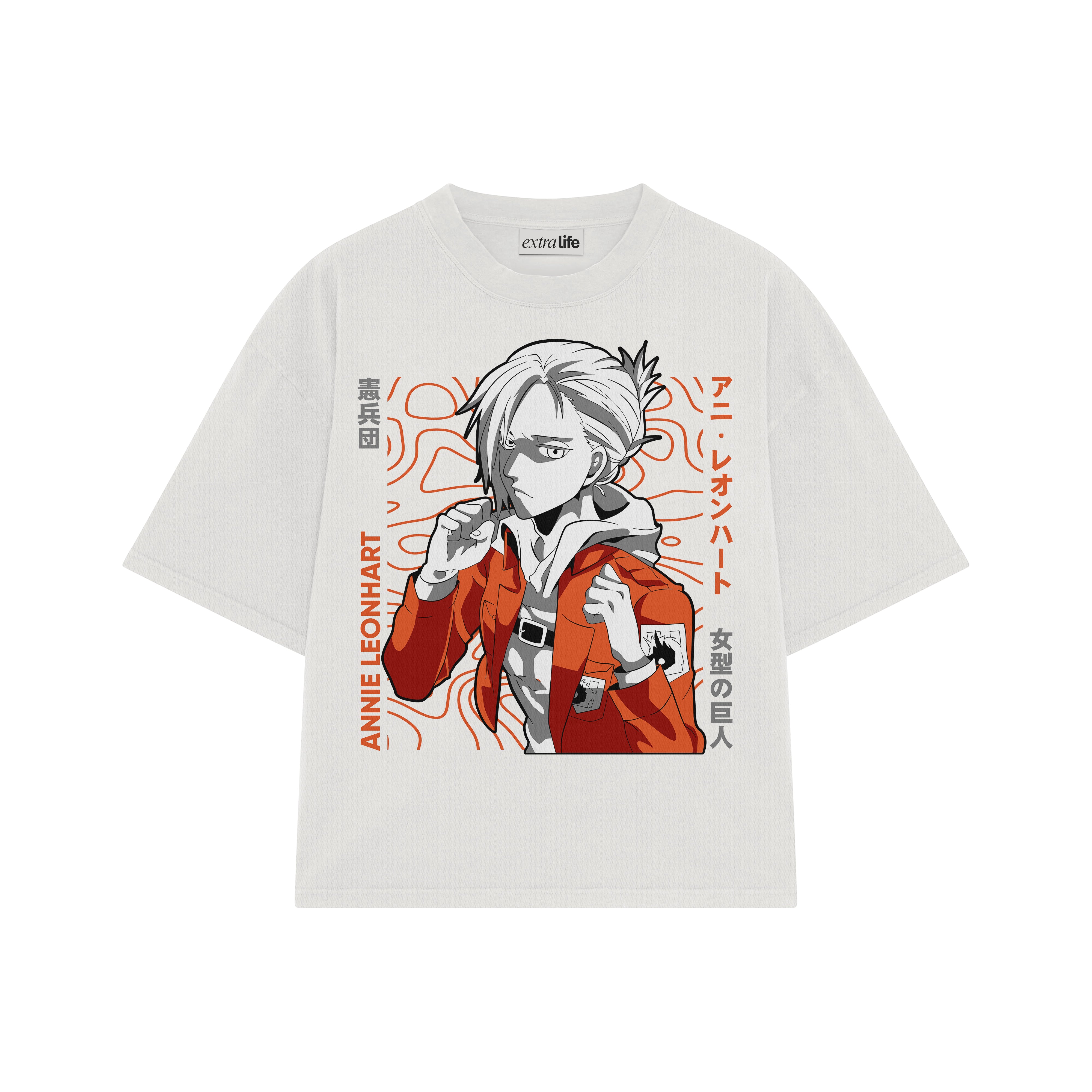 Playera streetwear premium de anime y gaming ExtraLife MX, corte boxy oversized drop shoulder heavyweight en color Deep Black y Off-White, moda urbana mexicana de culto.
