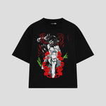 Playera streetwear premium de anime y gaming ExtraLife MX, corte boxy oversized drop shoulder heavyweight en color Deep Black y Off-White, moda urbana mexicana de culto.