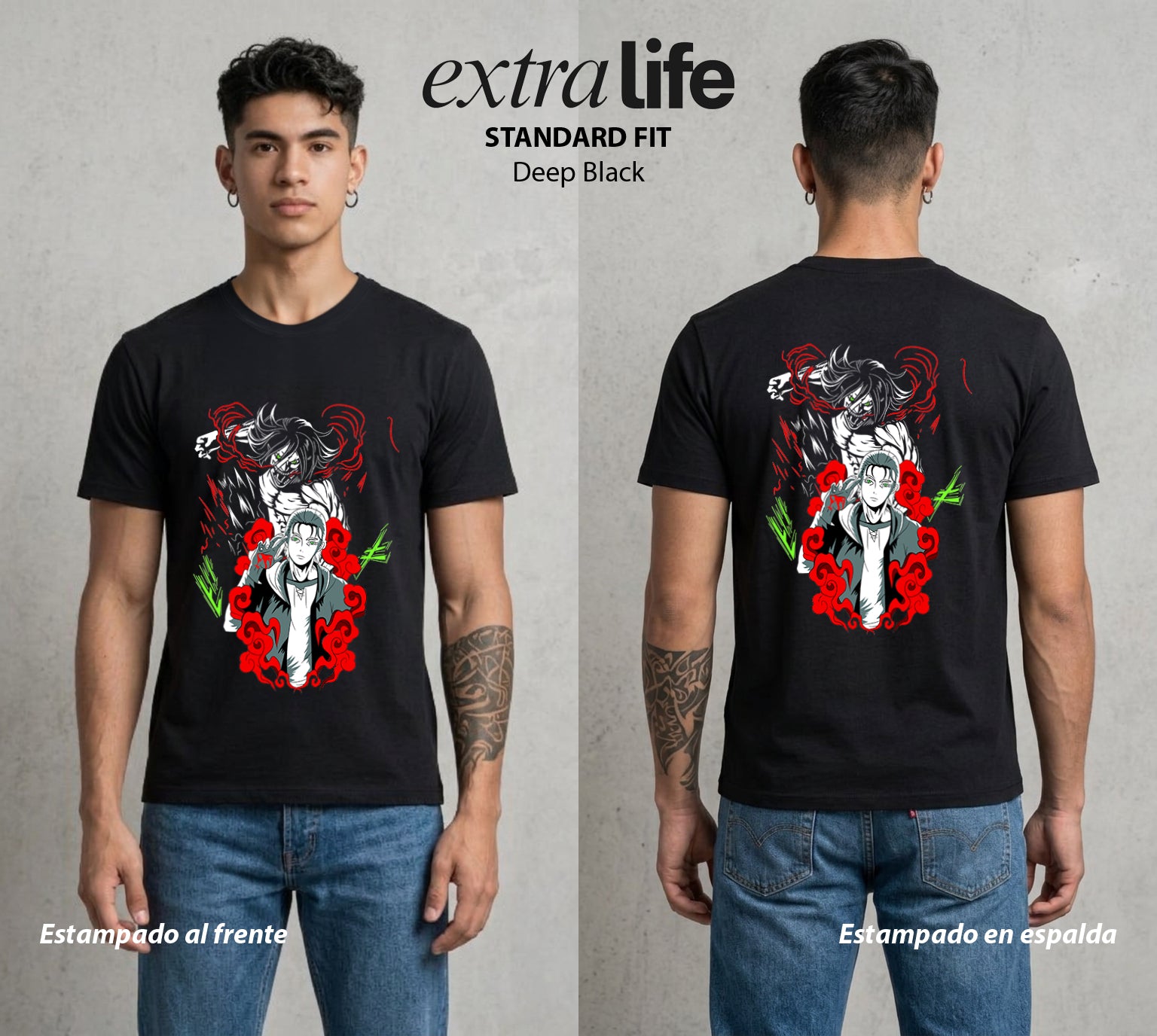 Mas Alla del Muro | Ataque a los Titanes #04826 - Playera Standard Fit | Deep Black - Foto en modelo