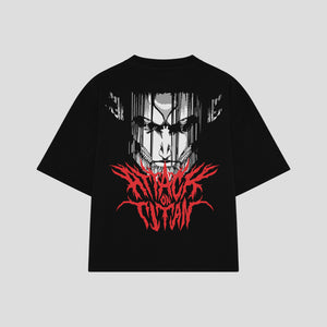 Playera streetwear premium de anime y gaming ExtraLife MX, corte boxy oversized drop shoulder heavyweight en color Deep Black y Off-White, moda urbana mexicana de culto.