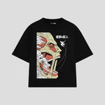 Playera streetwear premium de anime y gaming ExtraLife MX, corte boxy oversized drop shoulder heavyweight en color Deep Black y Off-White, moda urbana mexicana de culto.