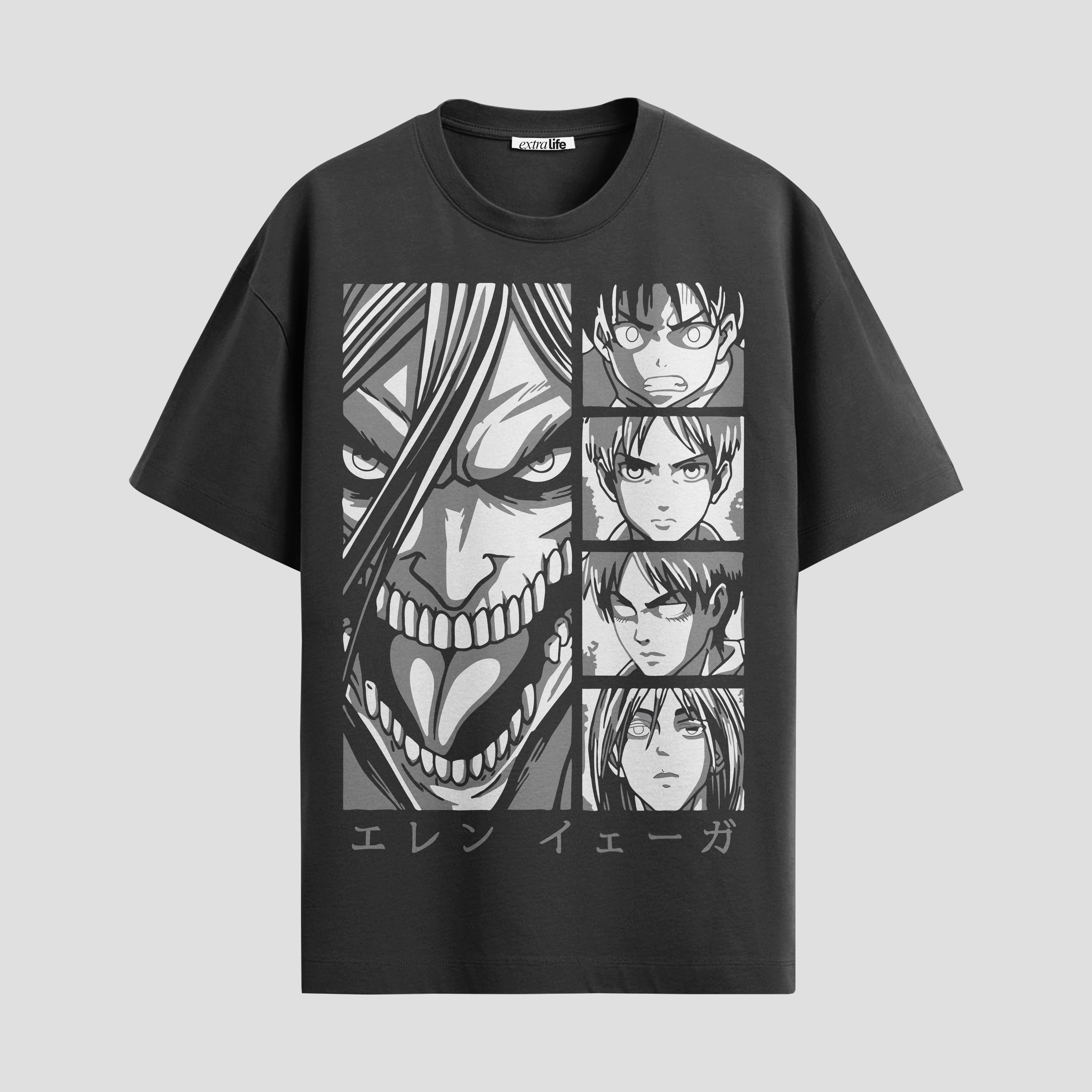 Playera urbana de anime y gaming ExtraLife MX, corte Standard Fit unisex ligero y transpirable en color Deep Black y Pure White, ropa de uso diario para gym y casual.