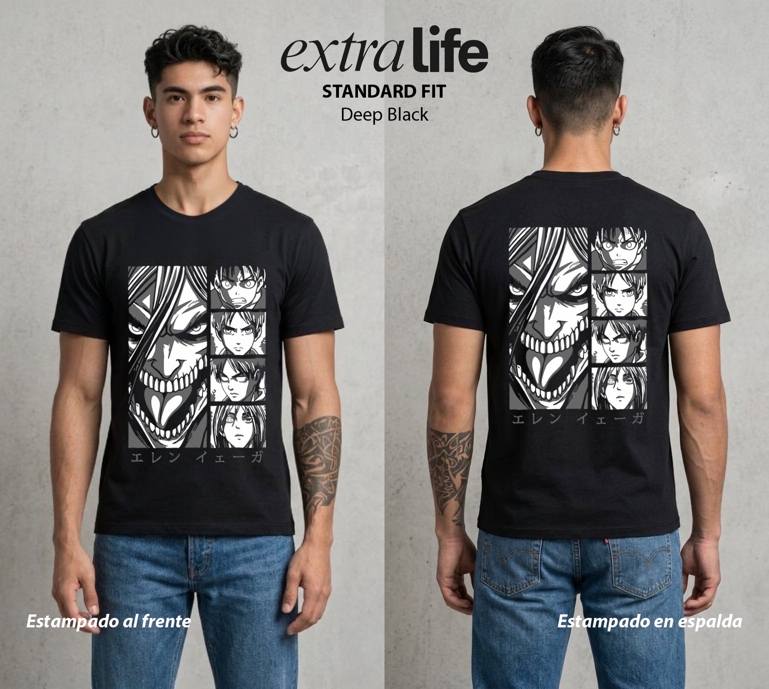 Mas Alla del Muro | Ataque a los Titanes XII #04837 - Playera Standard Fit | Deep Black - Foto en modelo