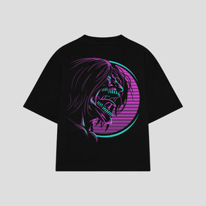 Playera streetwear premium de anime y gaming ExtraLife MX, corte boxy oversized drop shoulder heavyweight en color Deep Black y Off-White, moda urbana mexicana de culto.