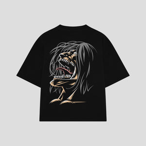 Playera streetwear premium de anime y gaming ExtraLife MX, corte boxy oversized drop shoulder heavyweight en color Deep Black y Off-White, moda urbana mexicana de culto.