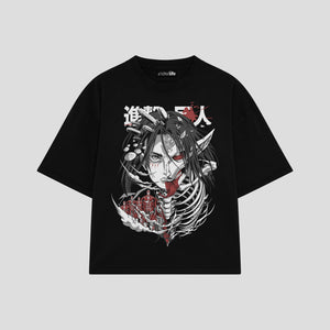 Playera streetwear premium de anime y gaming ExtraLife MX, corte boxy oversized drop shoulder heavyweight en color Deep Black y Off-White, moda urbana mexicana de culto.