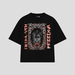 Playera streetwear premium de anime y gaming ExtraLife MX, corte boxy oversized drop shoulder heavyweight en color Deep Black y Off-White, moda urbana mexicana de culto.
