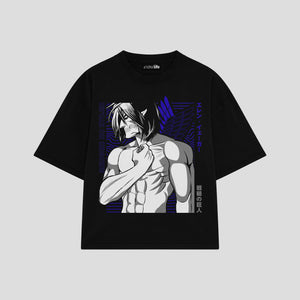 Playera streetwear premium de anime y gaming ExtraLife MX, corte boxy oversized drop shoulder heavyweight en color Deep Black y Off-White, moda urbana mexicana de culto.