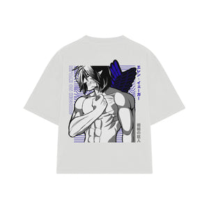 Playera streetwear premium de anime y gaming ExtraLife MX, corte boxy oversized drop shoulder heavyweight en color Deep Black y Off-White, moda urbana mexicana de culto.