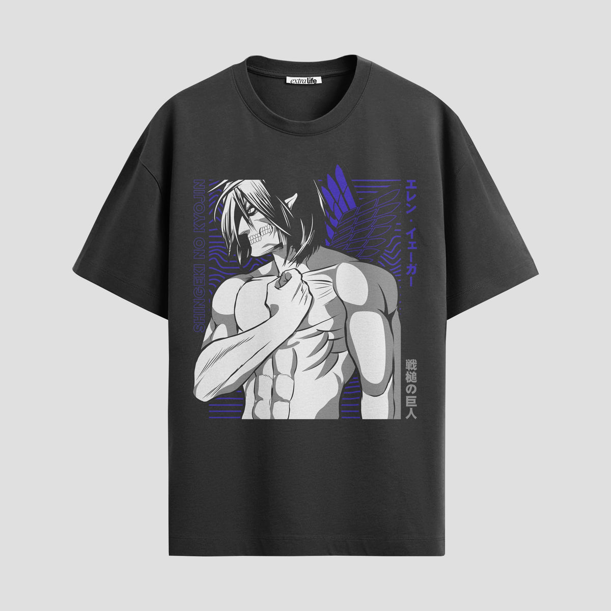Playera urbana de anime y gaming ExtraLife MX, corte Classic Premium unisex ligero y transpirable en color Deep Black y Pure White, ropa de uso diario para gym y casual.