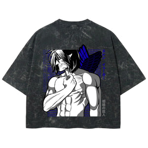 Playera streetwear premium de anime y gaming ExtraLife MX, corte boxy deluxe mineral wash heavyweight en color Acid Wash, moda urbana mexicana de culto.