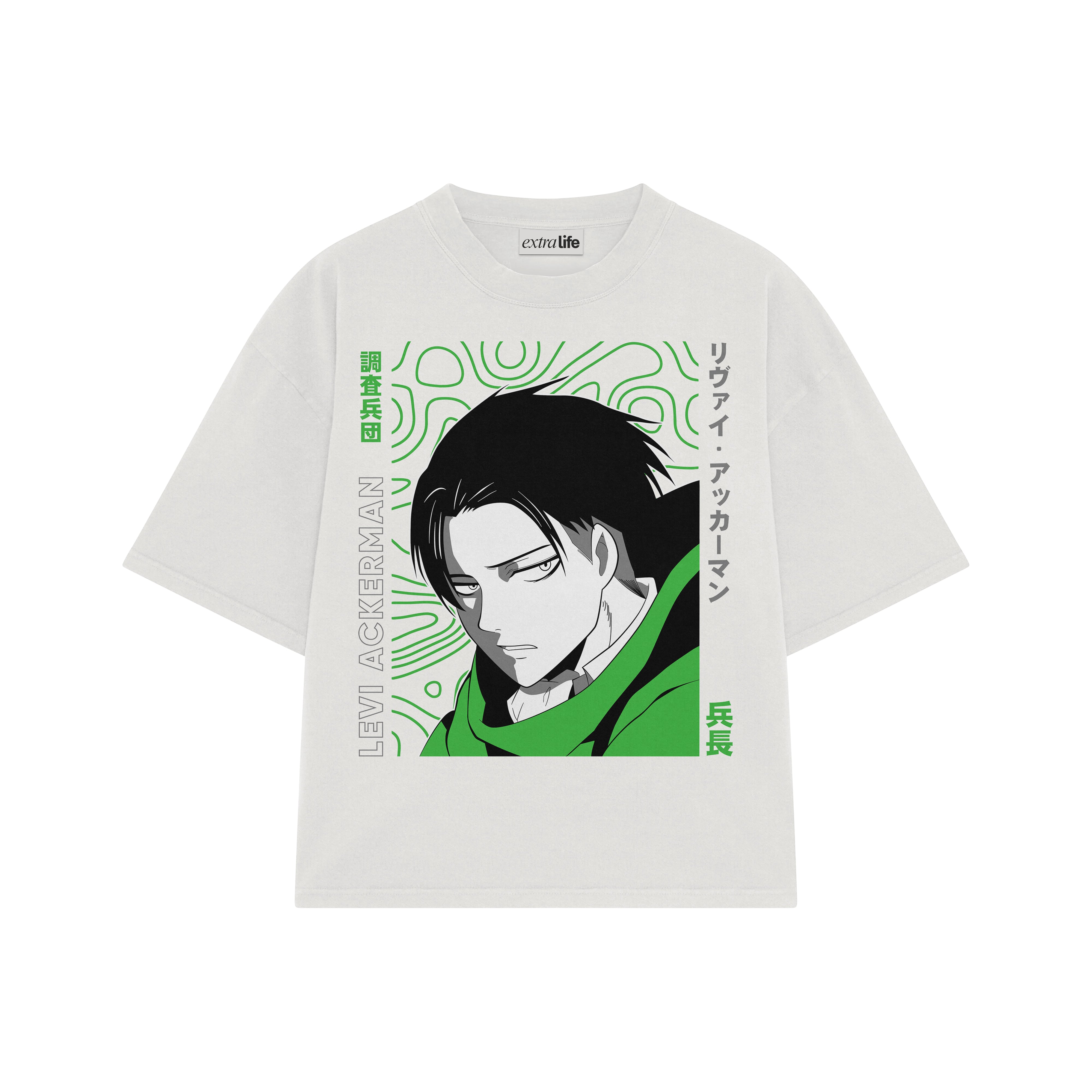 Playera streetwear premium de anime y gaming ExtraLife MX, corte boxy oversized drop shoulder heavyweight en color Deep Black y Off-White, moda urbana mexicana de culto.