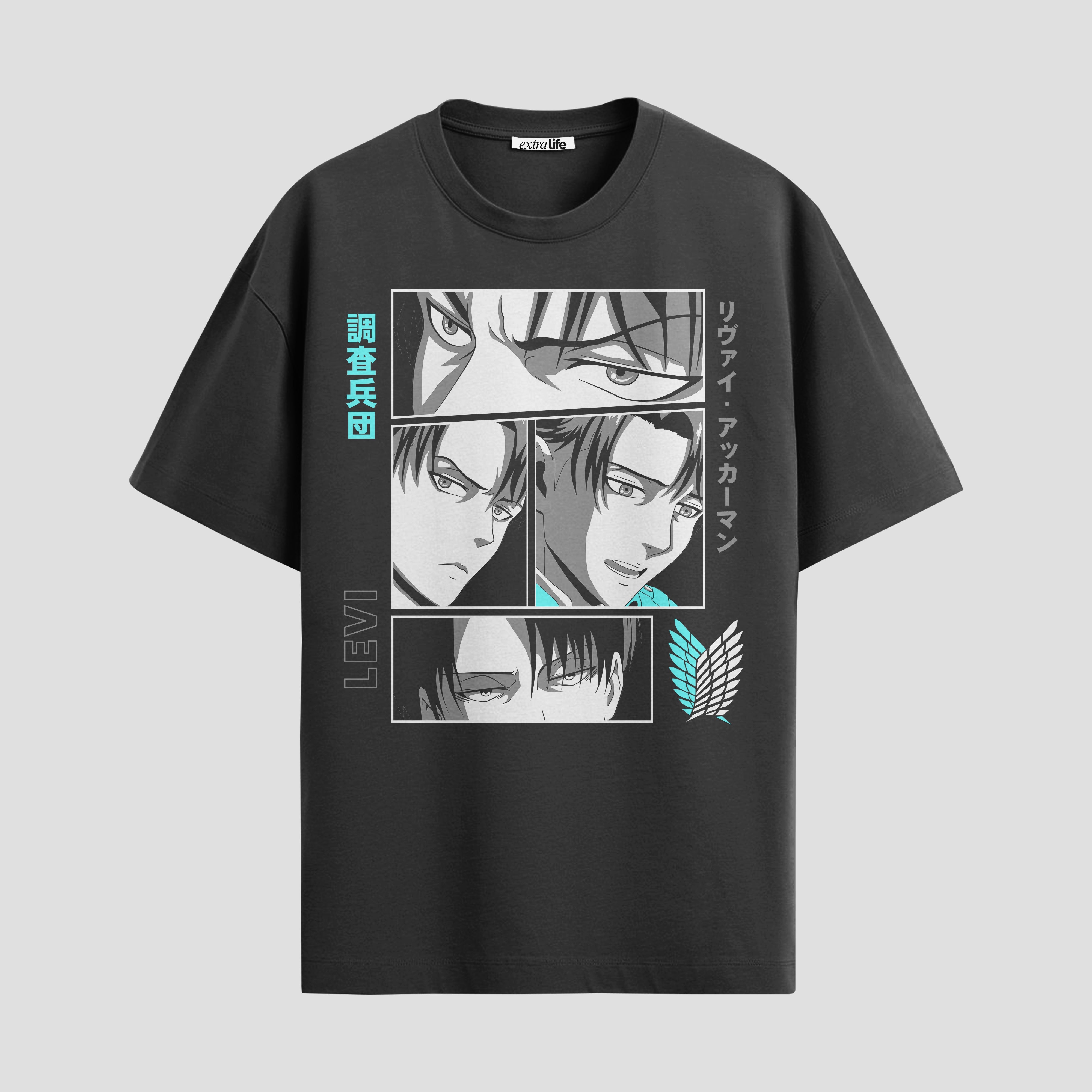 Playera urbana de anime y gaming ExtraLife MX, corte Standard Fit unisex ligero y transpirable en color Deep Black y Pure White, ropa de uso diario para gym y casual.