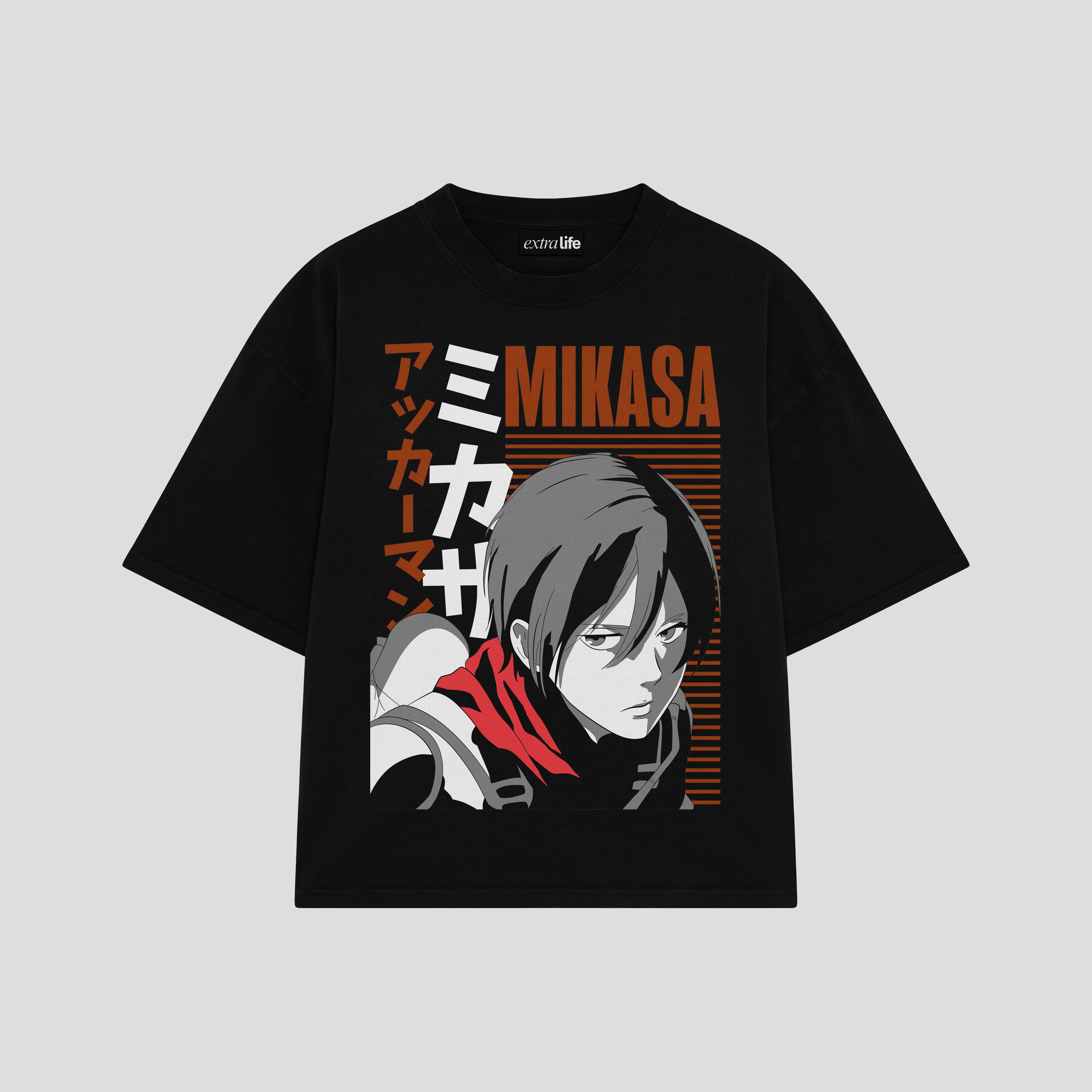 Playera streetwear premium de anime y gaming ExtraLife MX, corte boxy oversized drop shoulder heavyweight en color Deep Black y Off-White, moda urbana mexicana de culto.