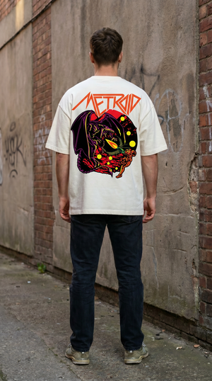 Playera streetwear premium de anime y gaming ExtraLife MX, corte boxy oversized drop shoulder heavyweight en color Deep Black y Off-White, moda urbana mexicana de culto.