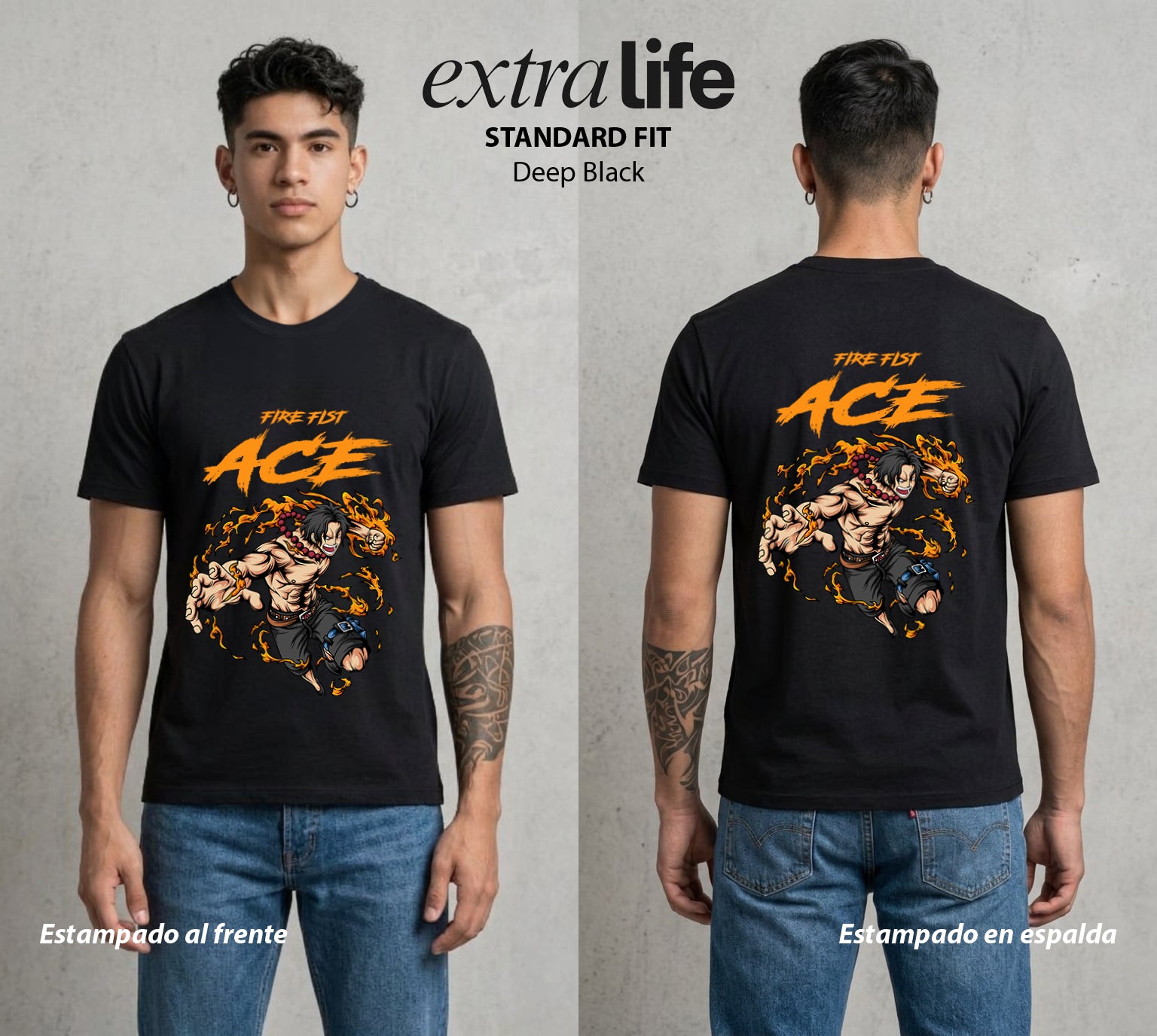 Mar de los Piratas | Puño de Fuego #00001 - Playera Standard Fit | Deep Black - Foto en modelo
