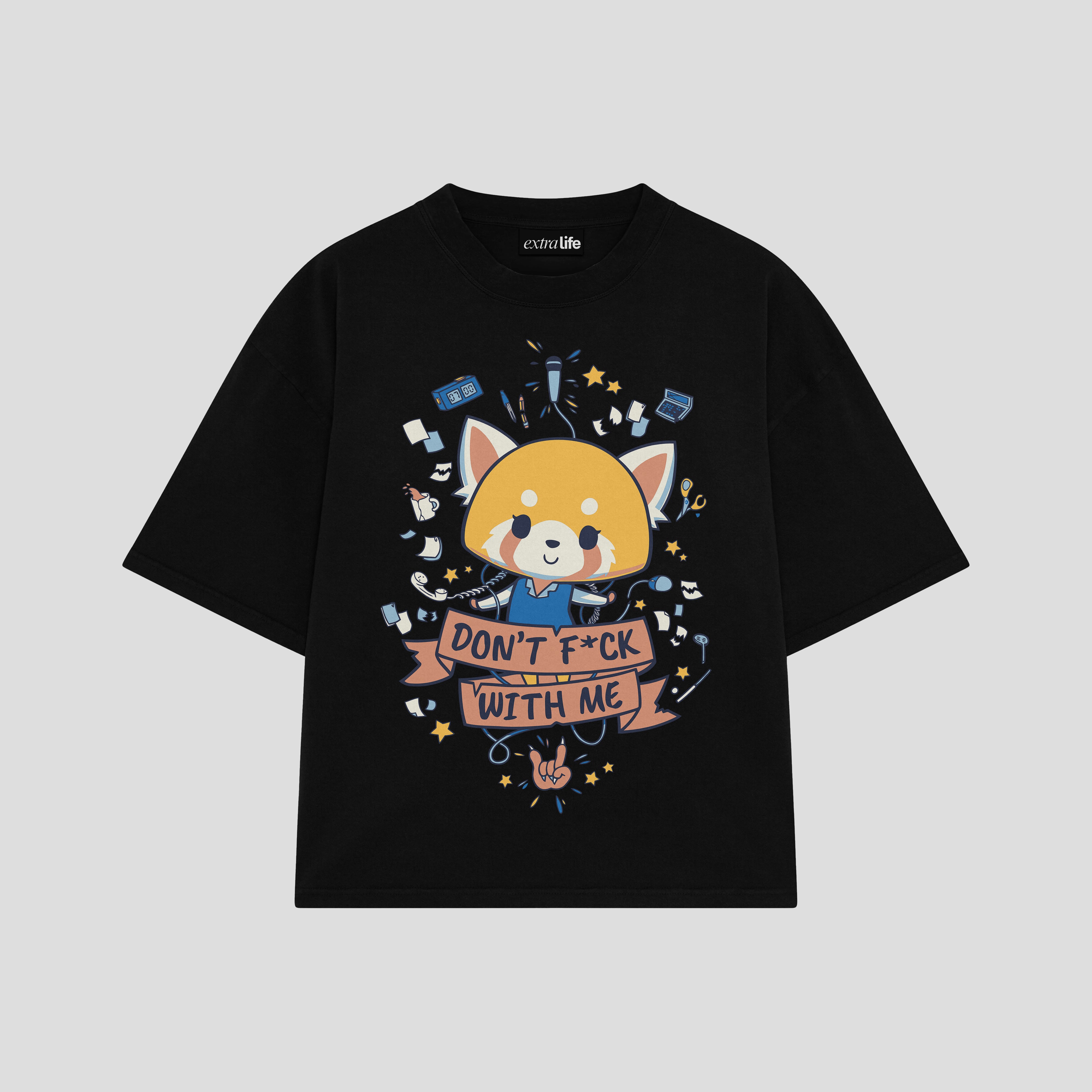 Playera streetwear premium de anime y gaming ExtraLife MX, corte boxy oversized drop shoulder heavyweight en color Deep Black y Off-White, moda urbana mexicana de culto.