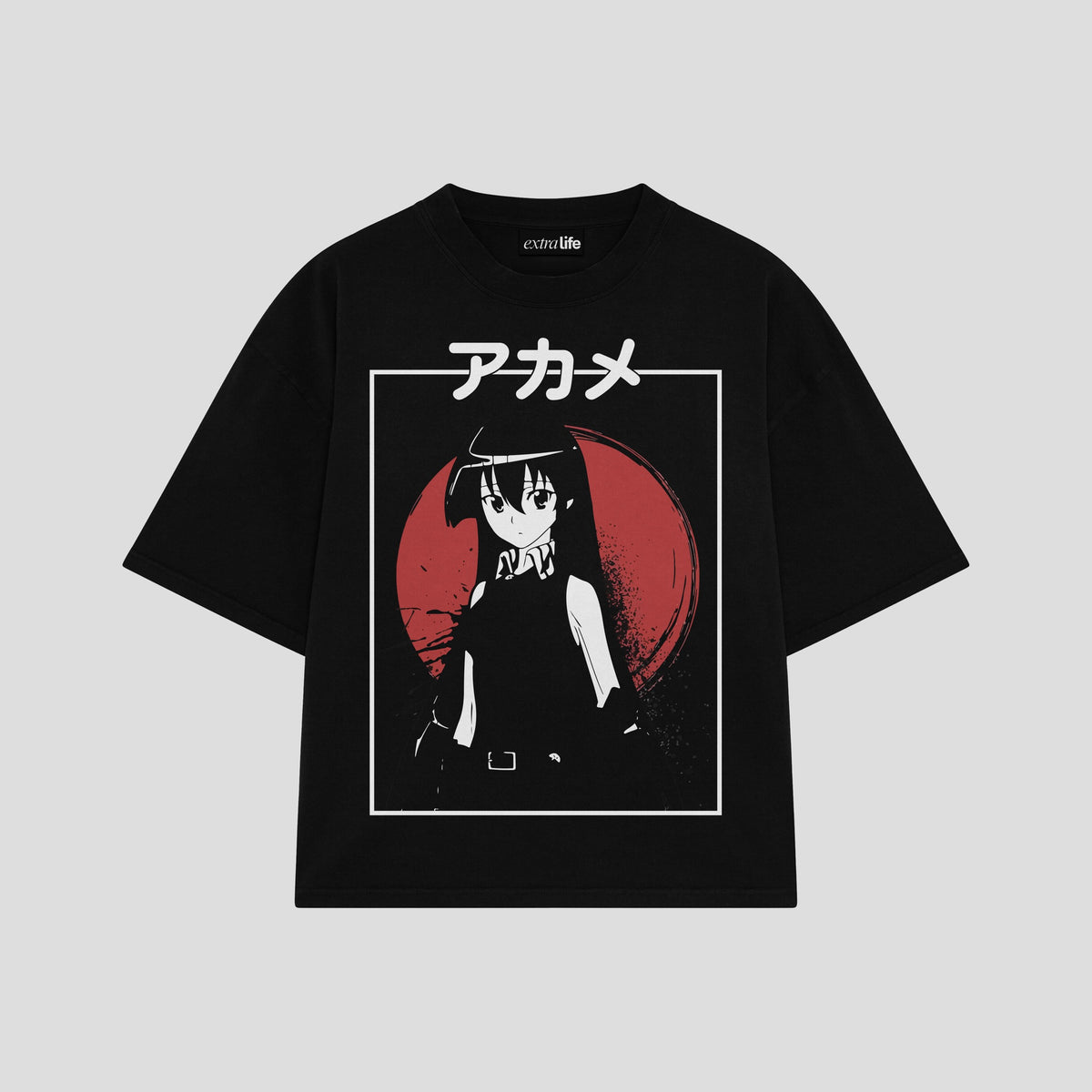 Playera streetwear premium de anime y gaming ExtraLife MX, corte oversized drop shoulder ligero y fresco en color Deep Black y Off-White, moda urbana mexicana de culto.