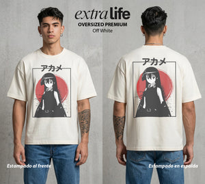 La Hoja de la Noche | La Asesina del Bien #00005 - Playera Oversized Premium | Off White - Foto en modelo