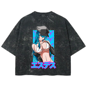 Playera streetwear premium de anime y gaming ExtraLife MX, corte boxy deluxe mineral wash heavyweight en color Acid Wash, moda urbana mexicana de culto.