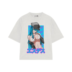 Playera streetwear premium de anime y gaming ExtraLife MX, corte boxy oversized drop shoulder heavyweight en color Deep Black y Off-White, moda urbana mexicana de culto.