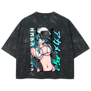 Playera streetwear premium de anime y gaming ExtraLife MX, corte boxy deluxe mineral wash heavyweight en color Acid Wash, moda urbana mexicana de culto.
