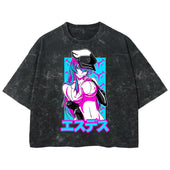 Playera streetwear premium de anime y gaming ExtraLife MX, corte boxy deluxe mineral wash heavyweight en color Acid Wash, moda urbana mexicana de culto.