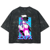 Playera streetwear premium de anime y gaming ExtraLife MX, corte boxy deluxe mineral wash heavyweight en color Acid Wash, moda urbana mexicana de culto.