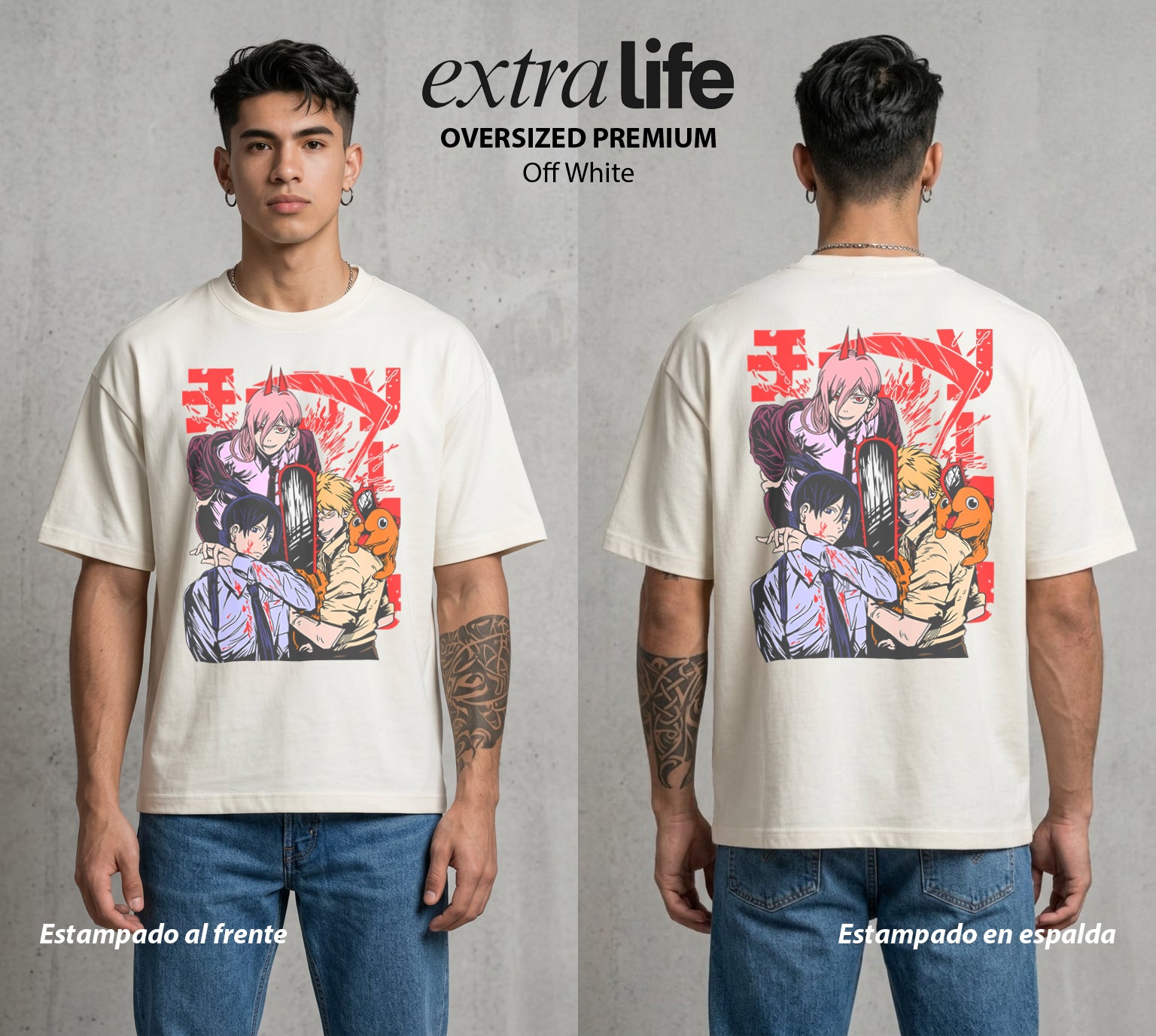 El Contrato Infernal | El Contrato con la Muerte #00016 - Playera Oversized Premium | Off White - Foto en modelo