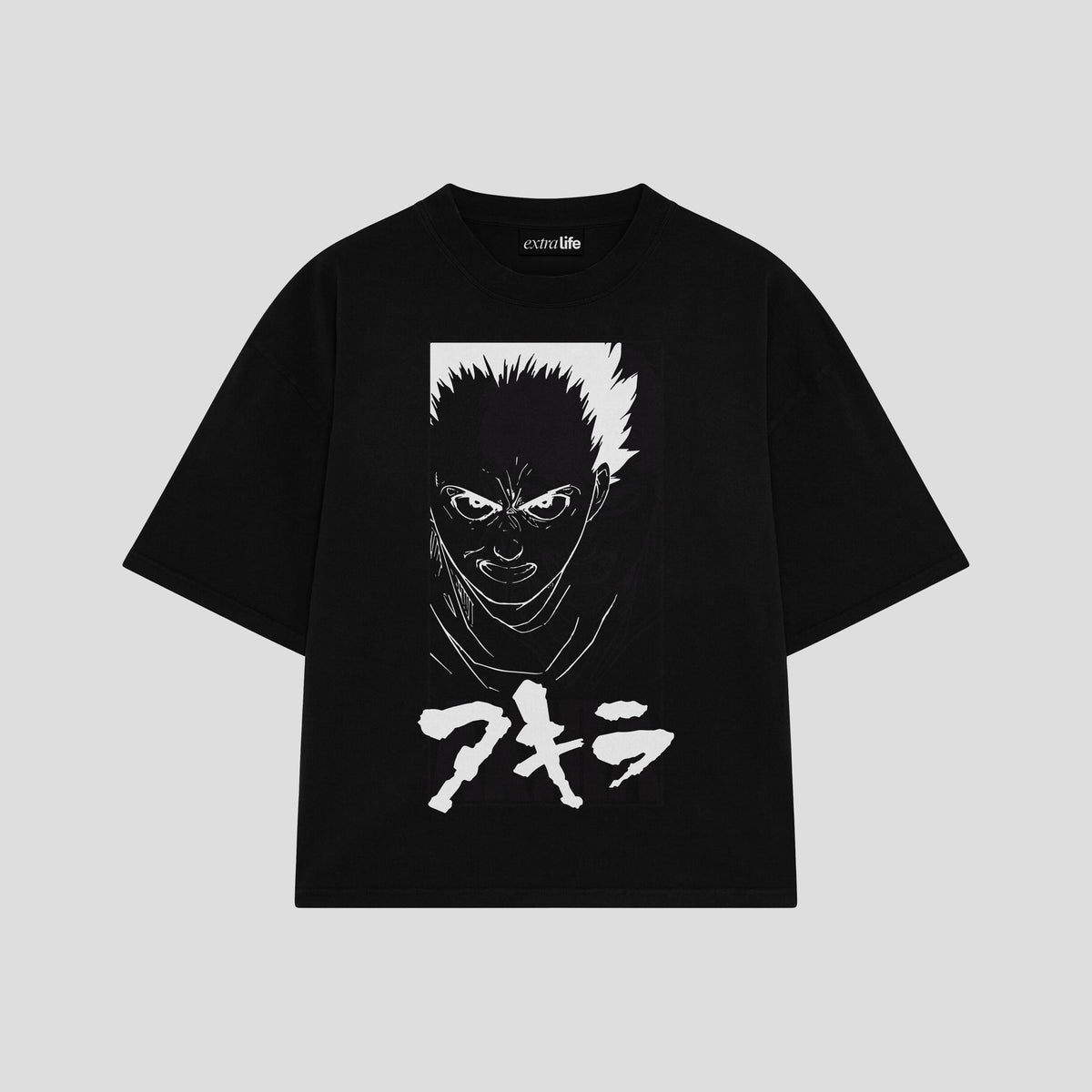Playera streetwear premium de anime y gaming ExtraLife MX, corte oversized drop shoulder ligero y fresco en color Deep Black y Off-White, moda urbana mexicana de culto.