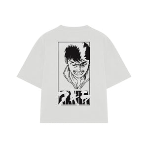 Playera streetwear premium de anime y gaming ExtraLife MX, corte boxy oversized drop shoulder heavyweight en color Deep Black y Off-White, moda urbana mexicana de culto.