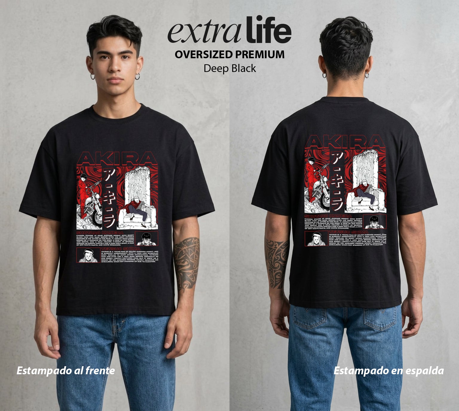 Neo Tokyo | Neo Tokyo en Llamas #00021 - Playera Oversized Premium | Deep Black - Foto en modelo