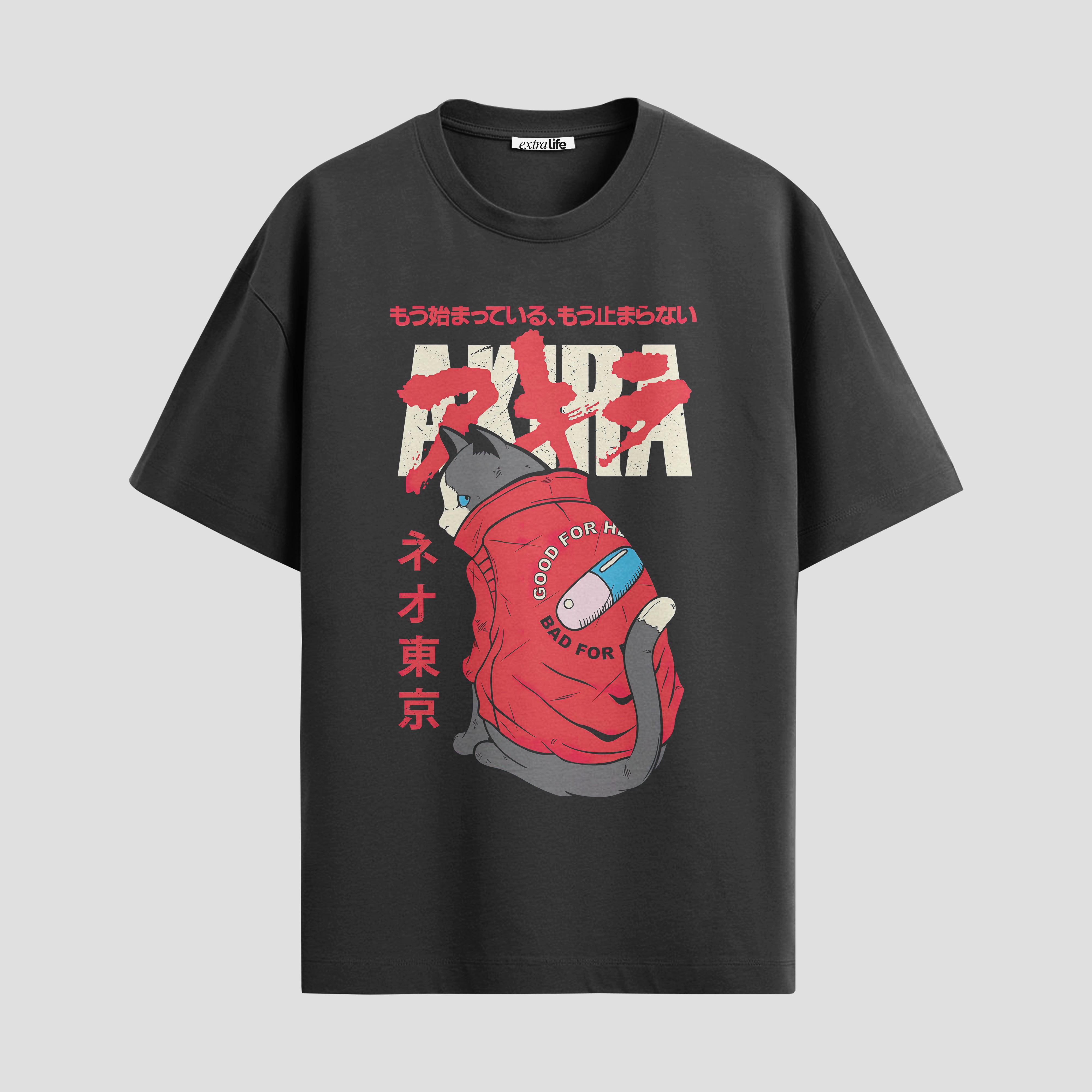 Playera urbana de anime y gaming ExtraLife MX, corte Standard Fit unisex ligero y transpirable en color Deep Black y Pure White, ropa de uso diario para gym y casual.