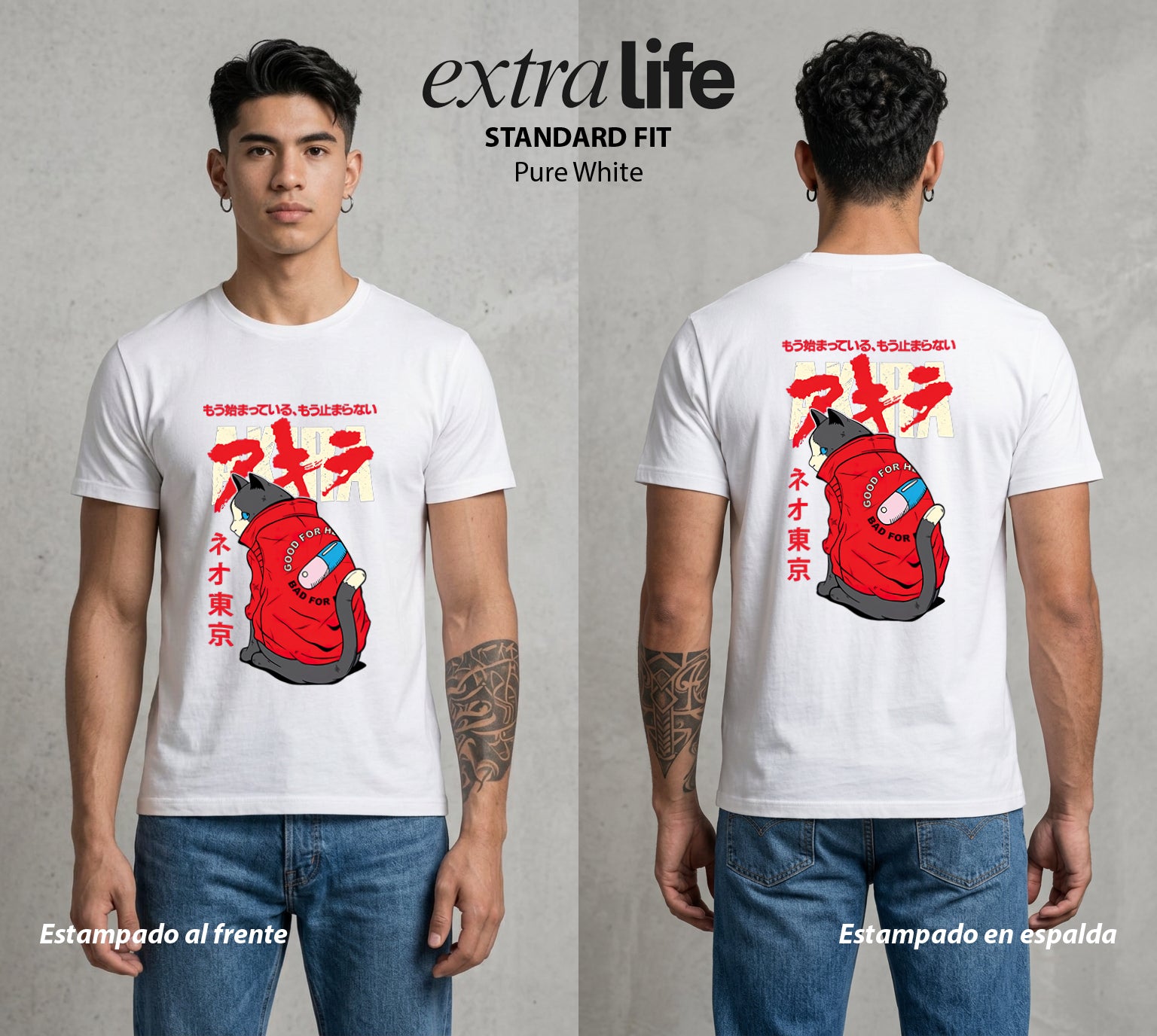 Neo Tokyo | El Gato del Poder #00024 - Playera Standard Fit | Pure White - Foto en modelo