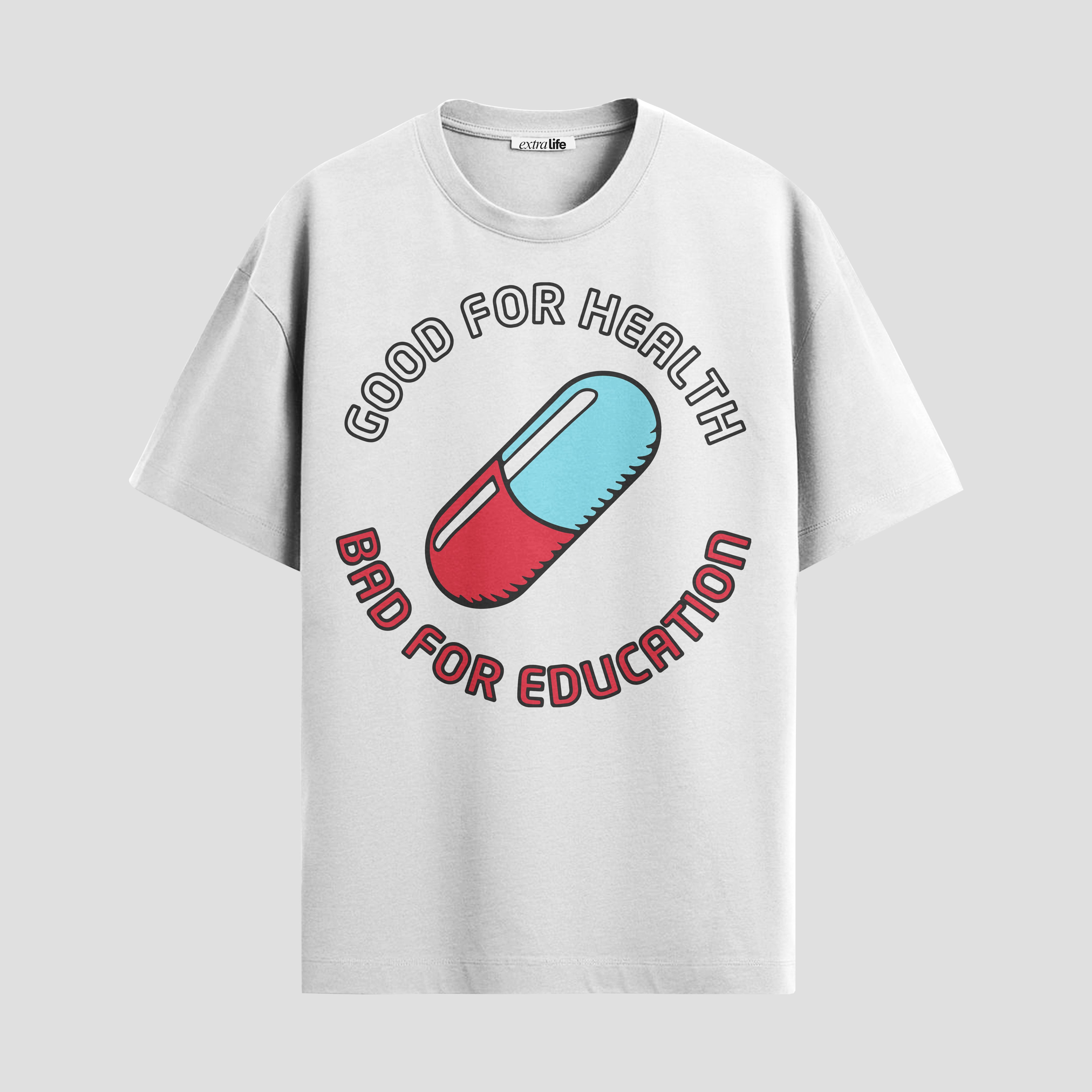 Playera urbana de anime y gaming ExtraLife MX, corte Standard Fit unisex ligero y transpirable en color Deep Black y Pure White, ropa de uso diario para gym y casual.