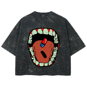 Playera streetwear premium de anime y gaming ExtraLife MX, corte boxy deluxe mineral wash heavyweight en color Acid Wash, moda urbana mexicana de culto.