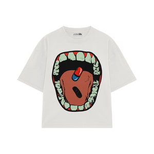 Playera streetwear premium de anime y gaming ExtraLife MX, corte boxy oversized drop shoulder heavyweight en color Deep Black y Off-White, moda urbana mexicana de culto.