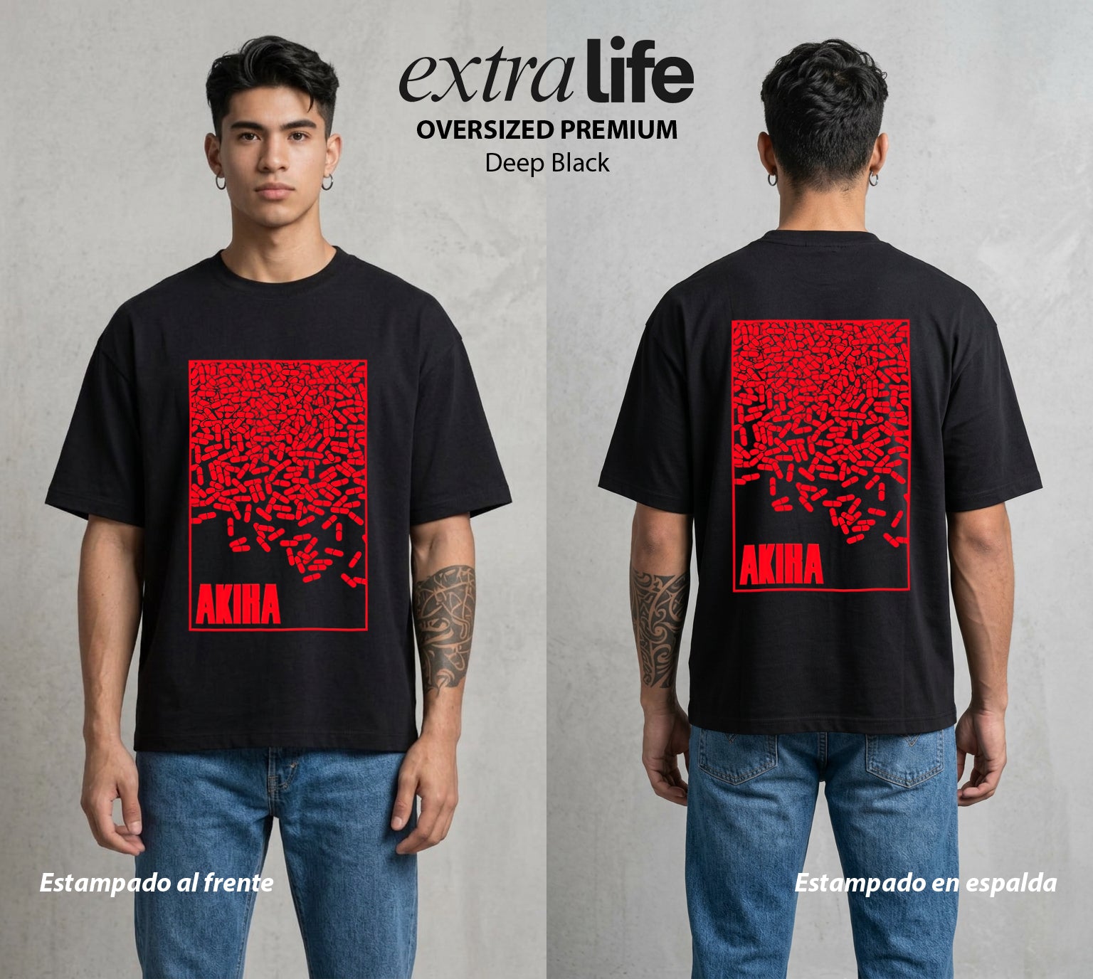 Neo Tokyo | Las Pastillas del Caos #00027 - Playera Oversized Premium | Deep Black - Foto en modelo