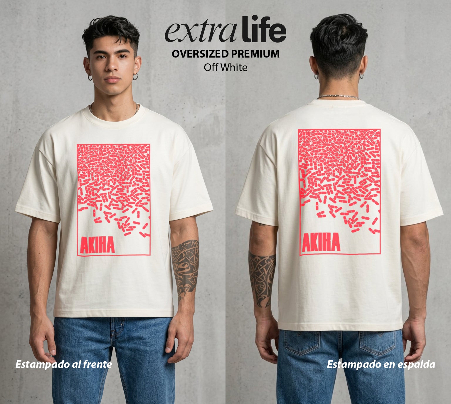 Neo Tokyo | Las Pastillas del Caos #00027 - Playera Oversized Premium | Off White - Foto en modelo