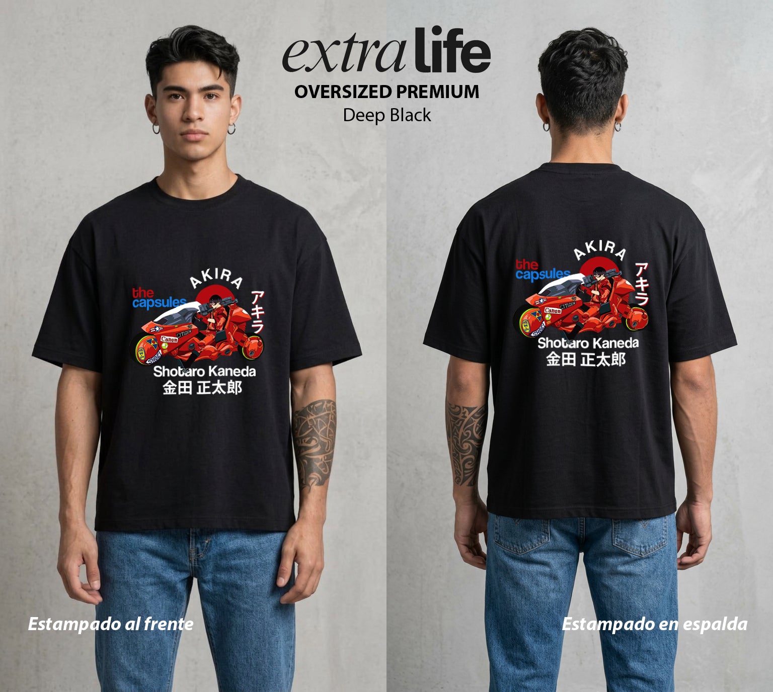 Neo Tokyo | La Moto del Destino #00029 - Playera Oversized Premium | Deep Black - Foto en modelo